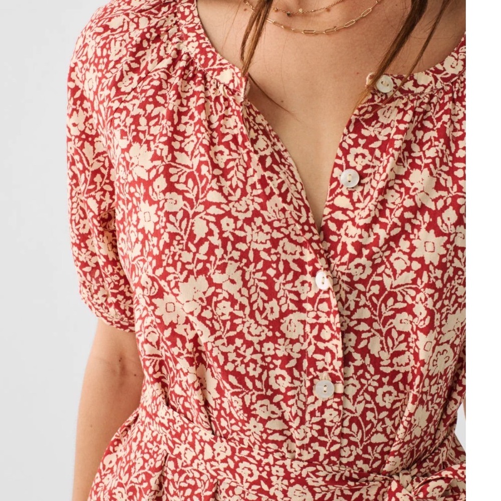 Faherty Carmel Floral Organic Cotton Midi Button Front Shirtdress Medium Coastal - Picture 2 of 12